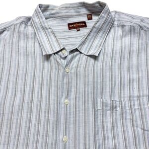 Oak Hill Shirt Mens 5XL Big Blue Gray Linen Tencel‎ Short Sleeve Button Front